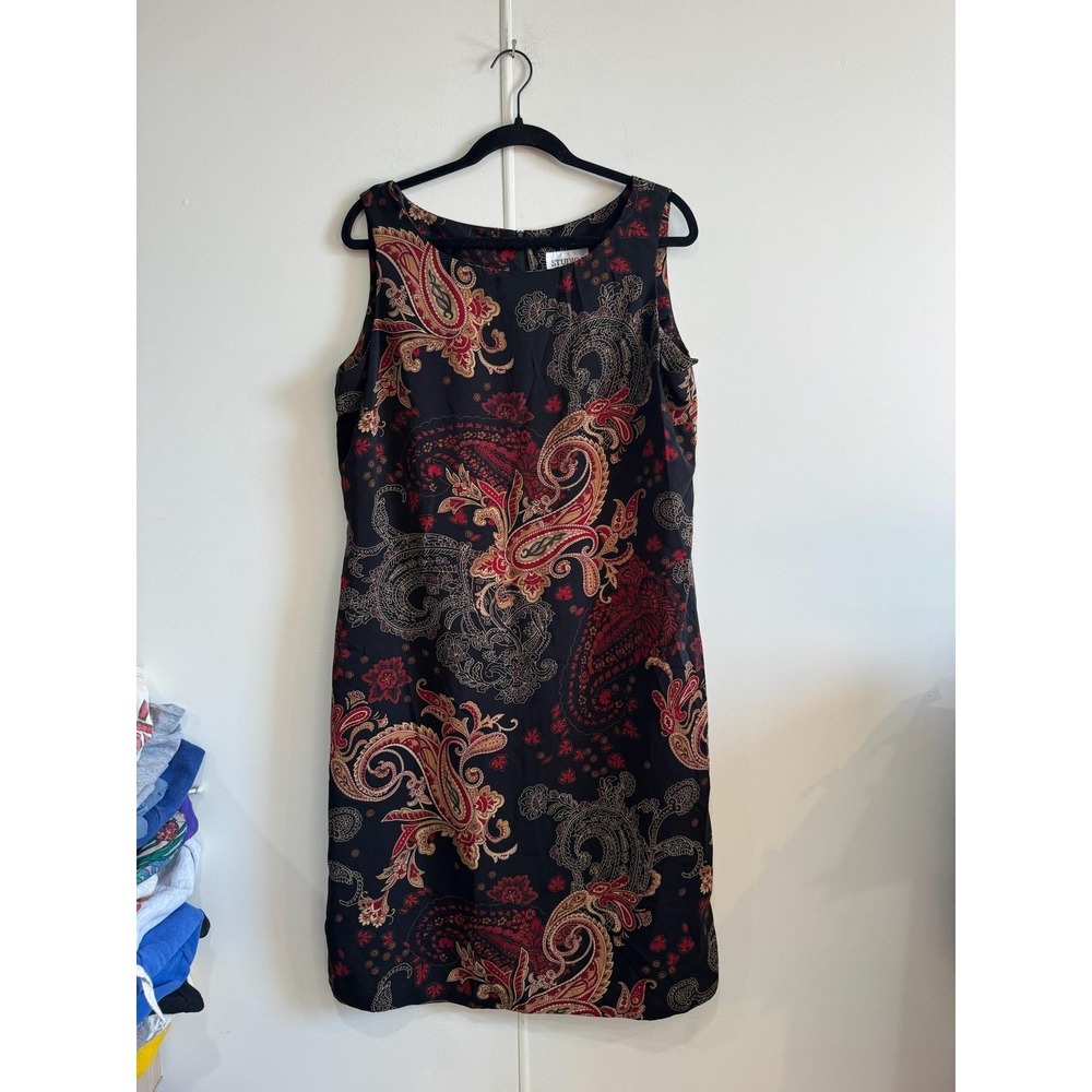VTG Studio I Dress Womens 16 Black Paisley Sheath Scoop Sleeveless Knee Length‎